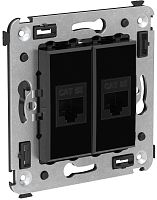 Розетка компьютерная без рамки DKC Avanti 2-м. RJ45+RJ45 5е черный квадрат картинка
